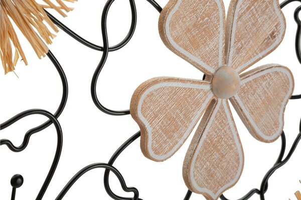 Pannello decorativo 3D legno e ferro, WALL PANEL ITIS , 75x3,5x42cm peso 1,500 kg composto da fiori marrone e nero