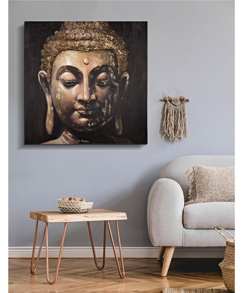 Dipinto su tela, quadro con telaio in legno il volto di Buddha 80x3x h 120 cm decoro raffigurante il volto di BUDDHA multicolore