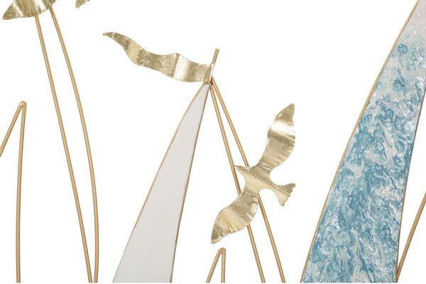 Pannello decorativo 3D da parete in metallo Dimensioni 78,7x3,8x97,8 cm composto da barche a vela e gabbiani in mare