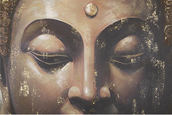 Dipinto su tela, quadro con telaio in legno il volto di Buddha 80x3x h 120 cm decoro raffigurante il volto di BUDDHA multicolore
