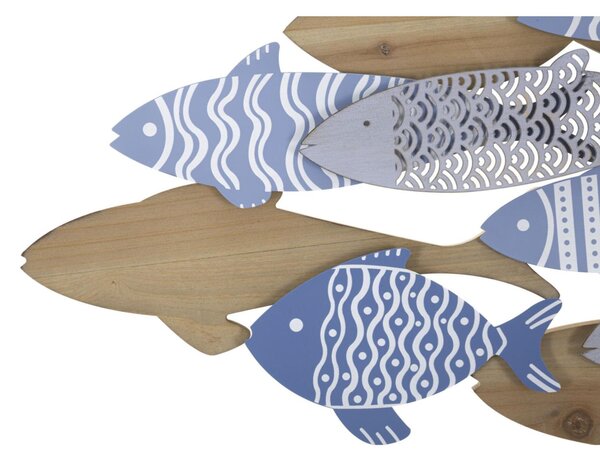 Pannello decorativo 3D FISH SEA da parete in metallo e legno raffigurante un gruppo di pesci. Dimensioni 91x3x33,5 cm multicolor