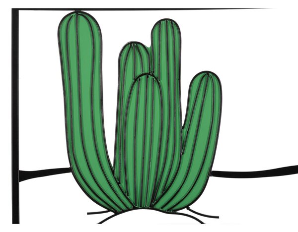 Pannello decorativo 3D - da parete in metallo CACTUS Dimensioni 60x1,3x33 raffigurato un panorama desertico con un cactus verde acceso