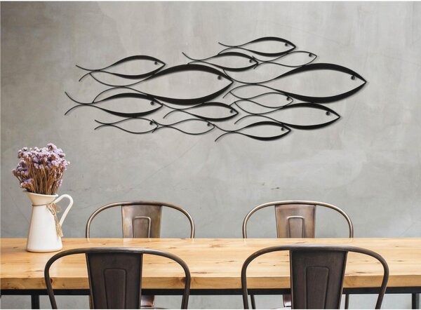Pannello decorativo 3D in metallo nero insieme di pesci, FISHY Pezzi , 100x1,3x h 35 cm peso 1,500 kg colori multicolor