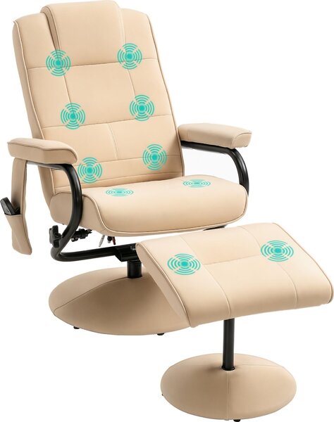 Poltrona massaggiante HOMCOM con poggiapiedi, poltrona relax con funzione reclinabile e funzione massaggio