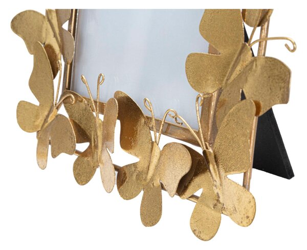 Porta foto cornice Butterfly Glam in Ferro decorato, Dimensioni 28x11,5x30,5 cm - misura interna cm 15x20 - in pollici 6x8, colore oro