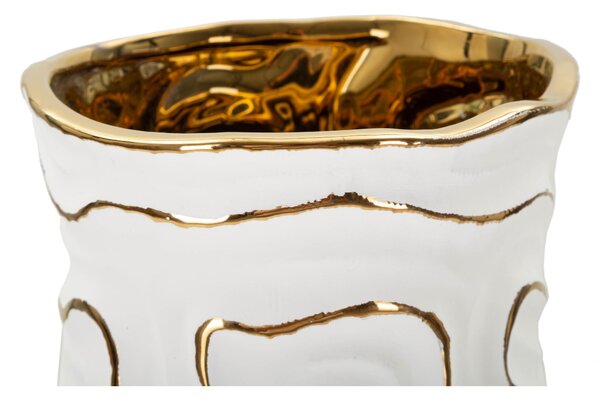 Vaso in ceramica bianca con eleganti linee dorate, ADORE ideale nell'arredamento Dimensioni � 16X32,5 cm in Polyresin multicolor