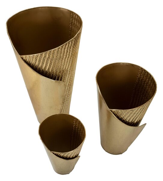 Vasi Set di 3 vasi dorati Ideali per piante tre diametri Dimensioni 39X42X75-32X32X55-25X25X35 cm Ideali per piante cm in metallo oro