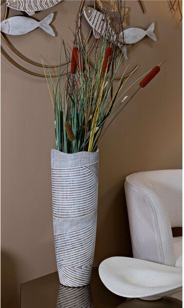 Il Vaso Resina Tibet si distingue desing Moderno Woody linee scolpite Dimensioni � 19 x 55 cm in Polyresin con venature del legno