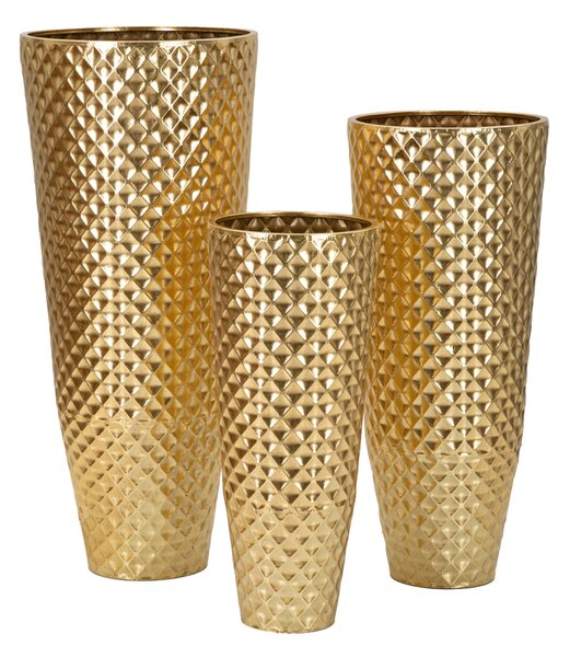 Vasi Set di 3 vasi dorati con trama geometrica in rilievo Ideali per piante tre diametri Dimensioni � 48x110-40x93-33x77 cm Ideali per piante cm in metallo oro
