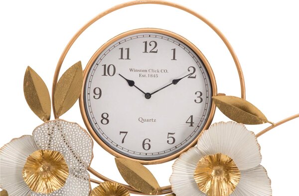 Orologio da Parete I n Ferro modello FLOW 92,5x8x45,5 cm in ferro colore oro design 3 D fiori e Fioglie
