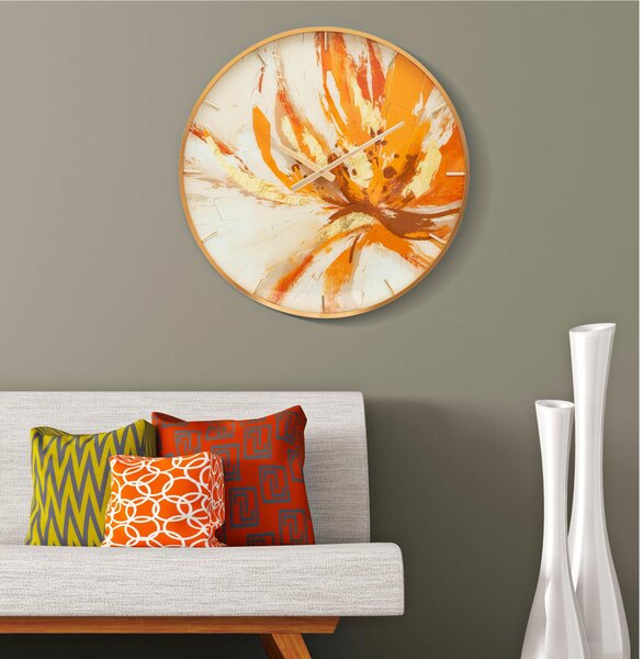 Orologio rotondo da parete con elegante cornice dorata Dimensioni � 60x 5 cm linee tonalit� vivaci e accese