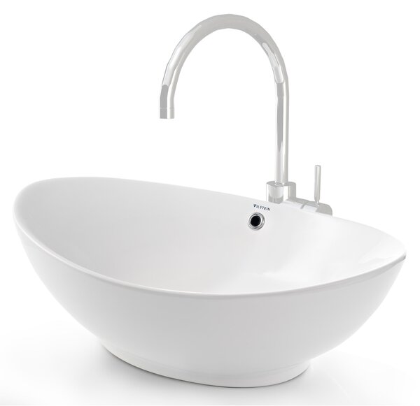 Lavabo in Vetroceramica VILSTEIN, 60 cm, ovale, bianco, con sfioratore, lavabo da appoggio per lavabo