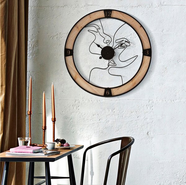 Orologio da Parete I n Ferro modello COUPLE � 60X3cm incastonato in pannello decorativo 3D composto volti stilizzati
