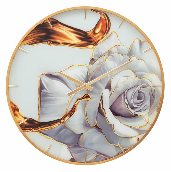 Orologio rotondo da parete con elegante cornice dorata Dimensioni � 60x 5 cm quadrante decorato con una rosa