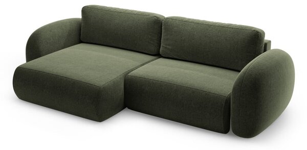 Divano angolare verde allungabile/con contenitore con rivestimento in ciniglia Tonale – Cosmopolitan Design