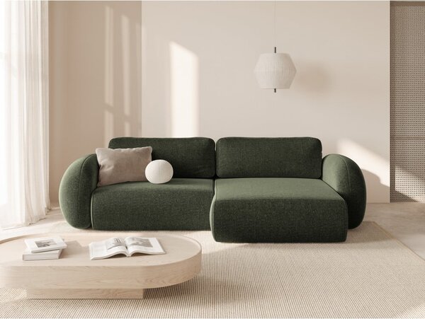 Divano angolare verde allungabile/con contenitore con rivestimento in ciniglia Tonale – Cosmopolitan Design