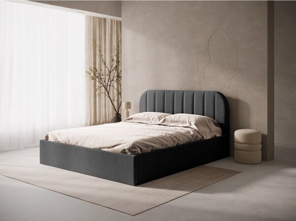 Letto matrimoniale imbottito color antracite con contenitore/senza testiera con rete inclusa 160x200 cm Susan – Micadoni