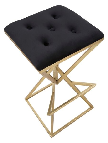 Sgabello Bar quadrato in metallo dorato e tessuto, PIRAMID dimensioni 45x45xh 75 cm peso 4,0 kg, tessuto ondulato imbottito crema oro