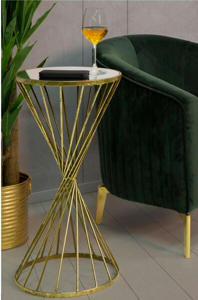 Tavolinetto rotondo in metallo e vetro Dorato , HYPNOS , dimensioni � 35x70 cm piano in vetro incorniciato in un metallo dorato
