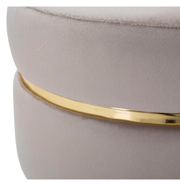 Sgabello in legno e velluto, telaio Dorato PARIS OTTANIO/GOLD Dimensioni � 35x40,5 cm peso 4,5 kg rivestimento colore Grigio