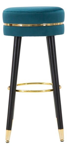 Sgabello bar in legno e velluto Ottanio, PARIS,d Dimensioni 35x35xh 74 cm peso 4,0 kg, tessuto ondulato imbottito colore Ottanio nero e Oro