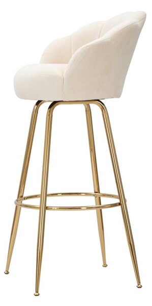 Sgabello bar in velluto imbottito crema con gambe in legno VIENNA CREMA 55x53xh 110 cm - peso 7 kg set gambe Metallo dorato design petali di fiore