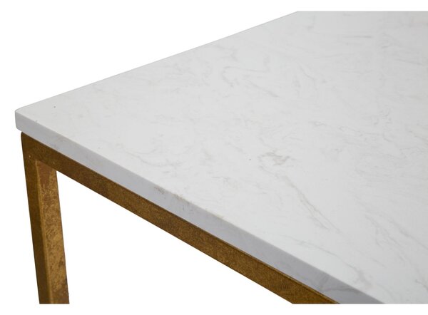 Tavolo da caff� quadrato con struttura in metallo dorato, DOUBLE MARBLE Dimensioni 47x47xh 60 cm, piano in marmo bianco