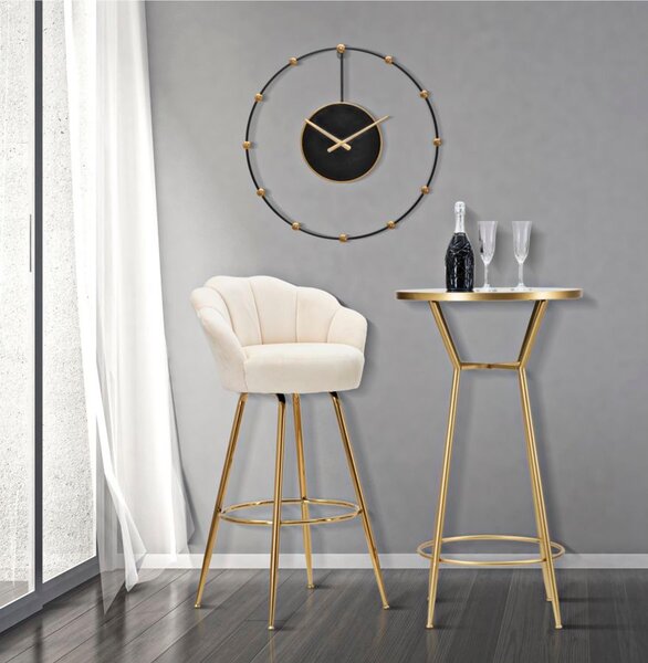 Sgabello bar in velluto imbottito crema con gambe in legno VIENNA CREMA 55x53xh 110 cm - peso 7 kg set gambe Metallo dorato design petali di fiore