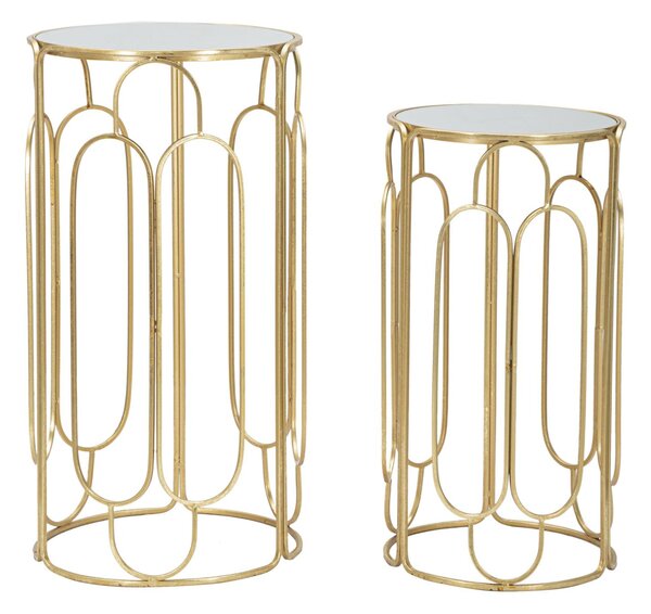 Porta telefono, Coppia Tavolinetti Rotondi, Comodino in metallo ARTY Dimensioni � 36,5x70-31x60cm in metallo ORO