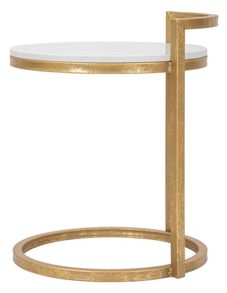 Mobiletto Porta telefono, Comodino in metallo dorato 2 ripiani 40x43xh 50 cm, ROUND MARBLE in metallo dorato e marmo bianco