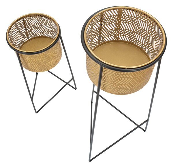 Portavasi con piedistallo in Metallo Oro e Black, EXY Dimensioni � 37x76- �27x51 cm portavasi con piedistallo con intagli