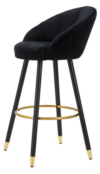 Sgabello bar in velluto imbottito nero con gambe in legno PRAGUE NERO 55x56xh 104 cm - peso 8 kg set gambe Metallo dorato