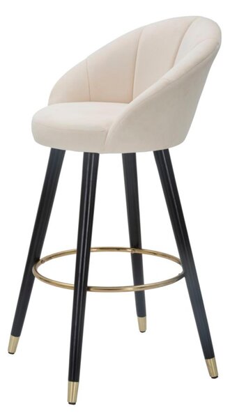 Sgabello bar in velluto imbottito crema con gambe in legno PRAGUE CREMA 55x56xh 104 cm - peso 8 kg set gambe Metallo dorato