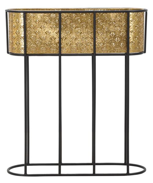 Portavasi Ovale con piedistallo dorato finemente intagliato, HOLDER OVALDimensioni 60x20xh 70 cm portavasi e piedistallo in metallo nero