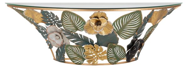 Consolle semicircolare da parete in metallo dorato con piano in vetro AMAZ Dimensioni 120x41x h 37,2 cm - Peso 9,0 kg Vetro temperato a specchio telaio oro