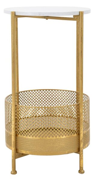 Tavolinetto Rotondo, Porta telefono, Comodino in metallo dorato in Marmo DESIG GEOMETRICO Dimensioni : � 50,5x50 cm in metallo dorato e Marmo