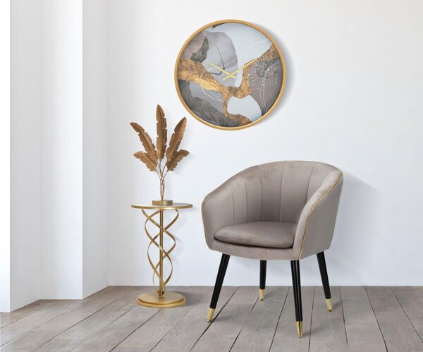Poltrona in tessuto Grigio imbottito con rifiniture dorate PARIS Dimensioni 51x59x h 79 cm - peso 5 kg gambe Metallo nero