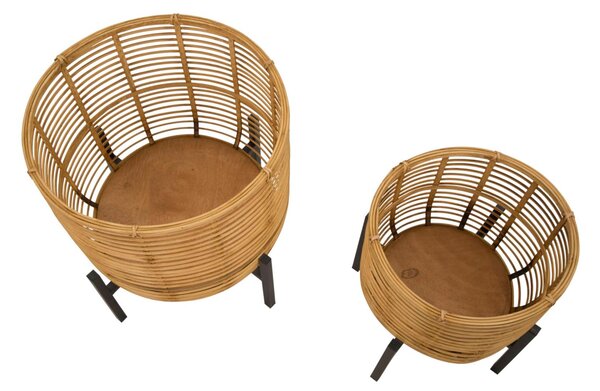 Portavasi in metallo con piedistallo e ciotole in RATTAN Dimensioni � 41x h47-33x h39 cm portavasi e piedistallo in metallo nero