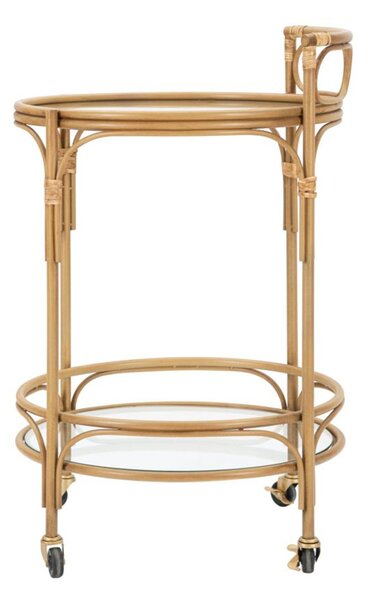 Carrello Portavivande in Rattan e Metallo Rotondo PANAMA 2 ripiani Dimensioni � 51x74 cm Struttura avorio con portabottiglie