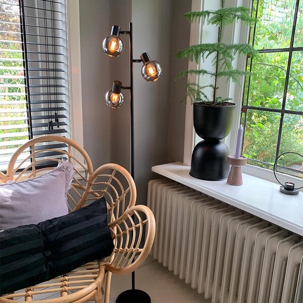 Lampada da terra Art Déco vetro fumé nero 3 luci - VIDRO