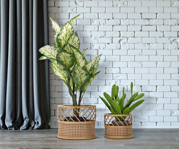 Portavasi in rattan e Metallo metallo set 2 Pezzi, PANAMA Dimensioni � 30x25-22x18 cm portavasi lavorazione paglia di Vienna