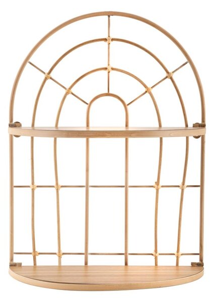 Mensola Doppia da Muro Sospesa in Metallo e Rattan Dimensioni 34,5x18x45,5 cm dotata di due comudi ripiani