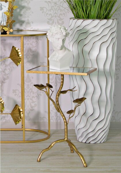 Tavolinetto quadrato in metallo dorato ,TISTY , dimensioni 40x30x h 60 cm piano in vetro a specchio