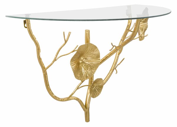 Comodino semicircolare da appendere in metallo, TISTY , Dimensioni 60x30x h 40 cm - Peso 2.4 kg La struttura in metallo dorato e tessuto imbottito