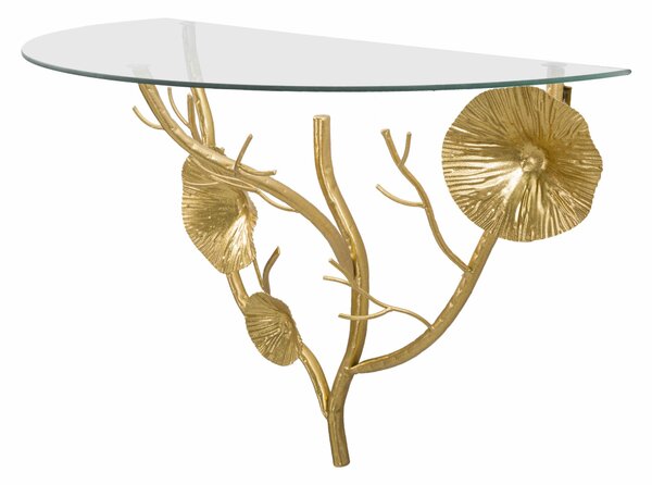 Comodino semicircolare da appendere in metallo, TISTY , Dimensioni 60x30x h 40 cm - Peso 2.4 kg La struttura in metallo dorato e tessuto imbottito