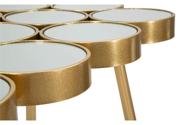 Tavolinetto dorato con Cerchi in Vetro a Specchio, BUTTLE , dimensioni 100x55x h 70 cm piano in vetro incorniciato in un metallo dorato