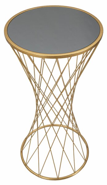 Tavolinetto rotondo in metallo dorato, piano in vetro temperato TOWER dimensioni � 40x h 80 cm linee geometriche piano a specchio