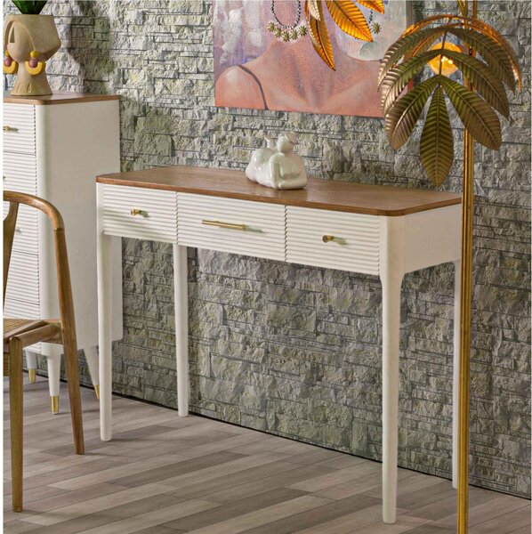 Console rettangolare in legno bianco con tre Casetti, MATERA , Dimensioni 107x37Xh 80 cm - Peso 13 kg La struttura in legno