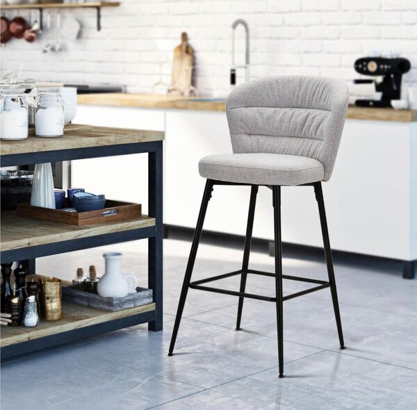 Sgabello Bar in metallo in tessuto imbottito anni 70 set 2 Sgabelli , LOSANNA dimensioni 52x59x h108 cm Seduta 78 cm - grigio