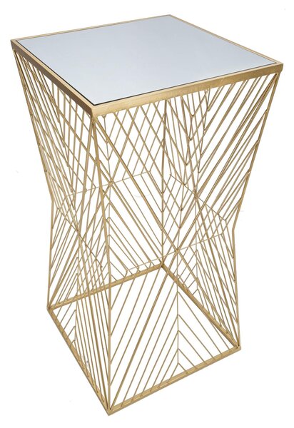 Tavolo porta telefono quadrato in metallo dorato LINES 4 Dimensioni 50x50x h 100 cm - Linee Geometriche dorato
